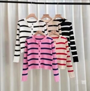 Cardigan de Punto + esqueleto sin mangas a rayas - Imagen 3