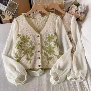 Cardigan corto -  bordado floral - Imagen 3