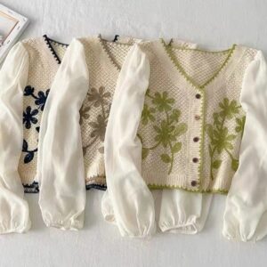 Cardigan corto -  bordado floral - Imagen 4