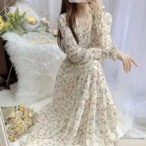 Vestido largo floral - albaricoque