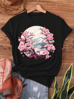 Camiseta Negra 🌸Flor de Cerezo🌸