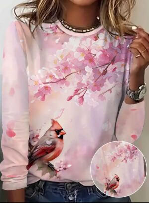 Camiseta manga larga 🌸Flor de Cerezo y pajarito🌸 - Imagen 3