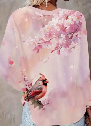 Camiseta manga larga 🌸Flor de Cerezo y pajarito🌸 - Imagen 2